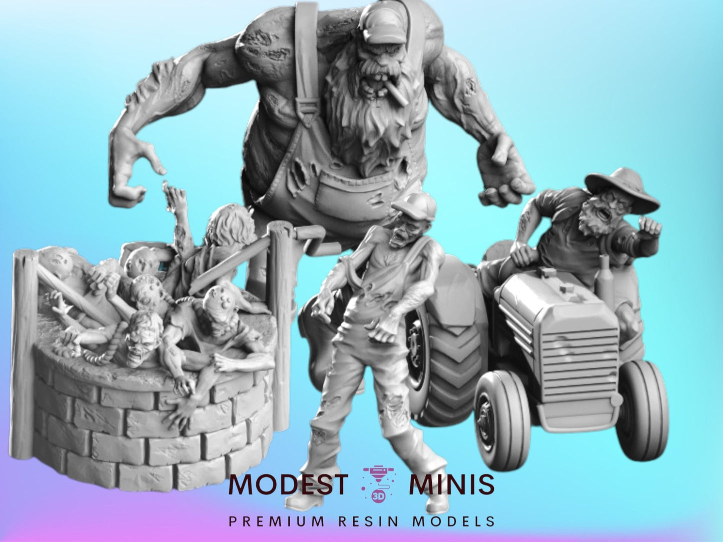 Farm Zombies Set | 28mm - 100mm Scale Resin Mini - Farm Survivors | Zombicide Vaultz