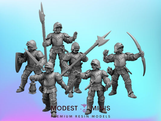 6pc Armored Guards Set | 28mm - 75mm Scale DnD Frostgrave Fantasy Mini | Vae Victis