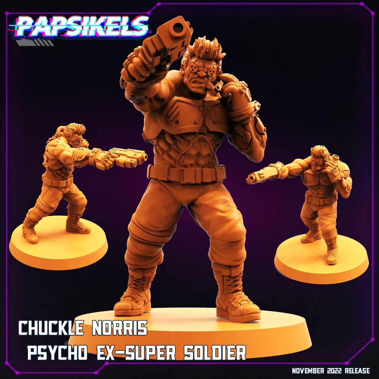 Chuckle Norris Super Soldier - 32mm Scale Alien Miniature  | Cyberpunk | Papsikels