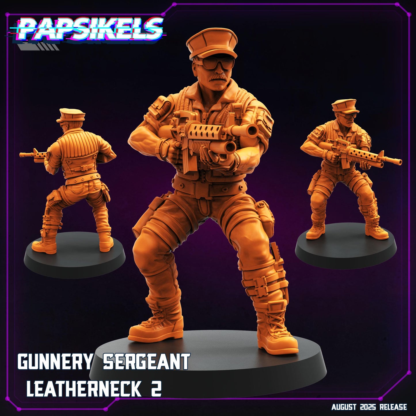 Gunnery Sergeant Leatherneck 1-3 - 32mm Scale Cyberpunk Miniature  | Papsikels