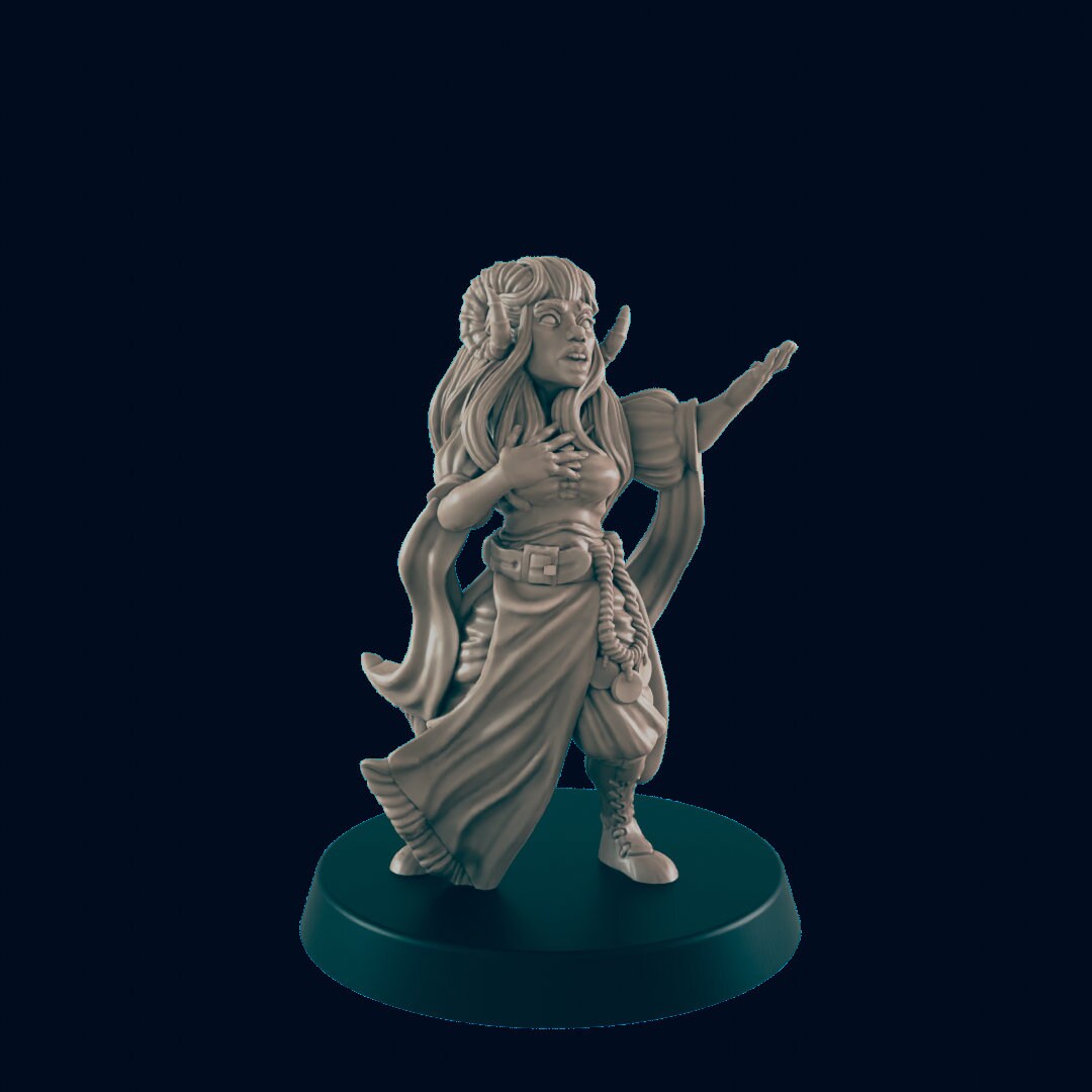 NPC Demonkin Female Songstress - 25mm - 75mm Scale | DnD | EC3D Fantasy Mini | Townsfolk