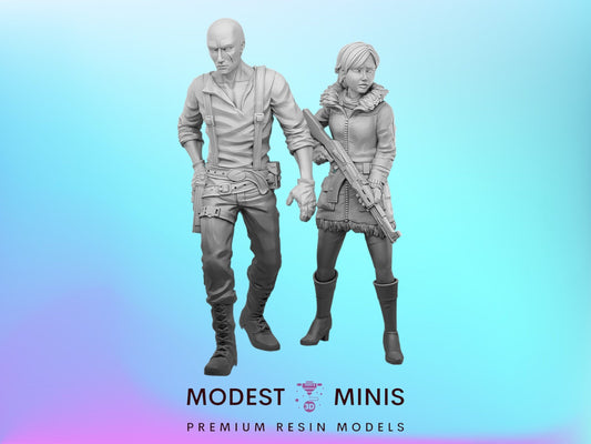 Survivor Jake and Sherry | 28mm - 100mm Scale Resin Mini | Zombicide | Vaultz