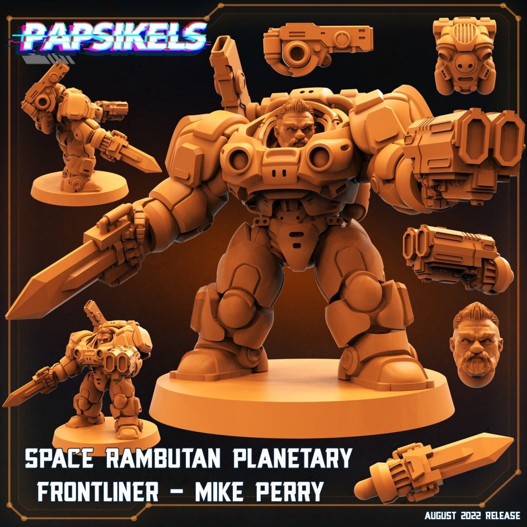 Space Dwarf Mike Powersuit B - 32mm Scale Alien Miniature | RPG | Sci fi | Cyberpunk | Role Playing | DnD | Papsikel