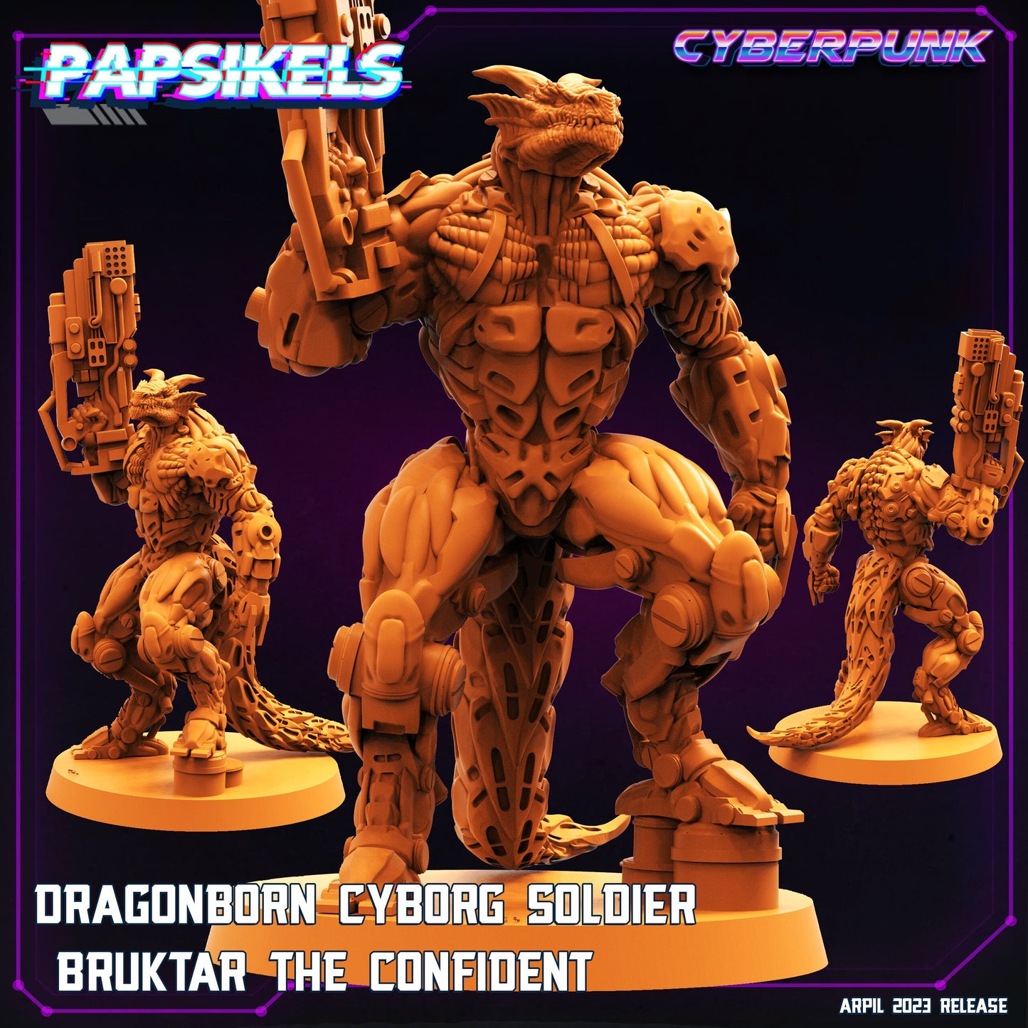 5pc Dragonborn Cyborgs Set - 32mm Scale Alien Miniature  | Cyberpunk | Papsikels