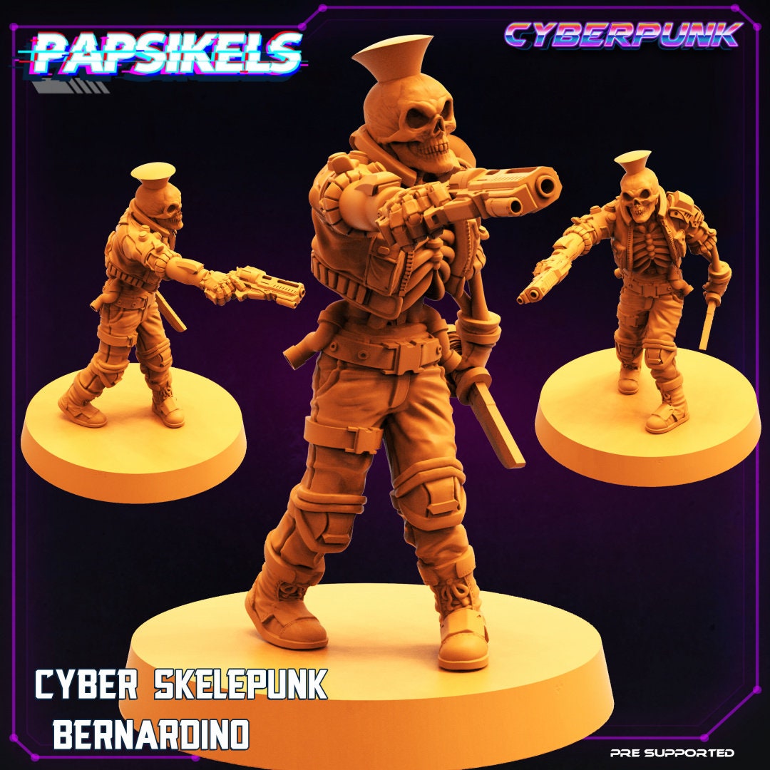 7pc Skelepunk Set - 32mm Scale Alien Miniature  | Batang City Cyberpunk | Papsikels