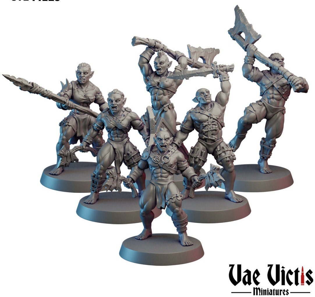 6pc Orc Horde | 28mm - 75mm Scale | DnD Frostgrave Mini | Vae Victis Fantasy