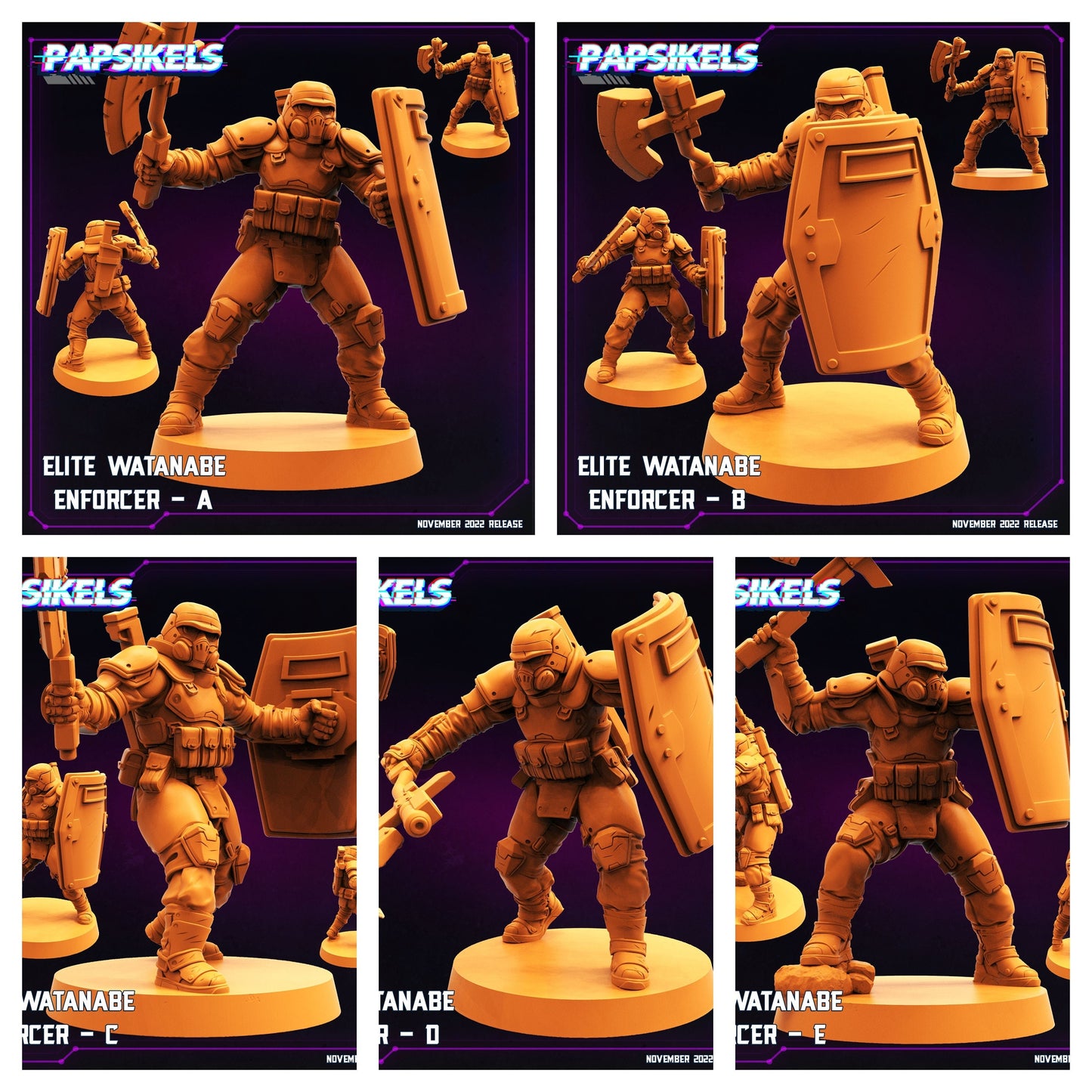 5pc Elite Watanabe Enforcers - 32mm Scale Alien Miniature | RPG | Sci fi | Cyberpunk | Role Playing | DnD | Papsikel