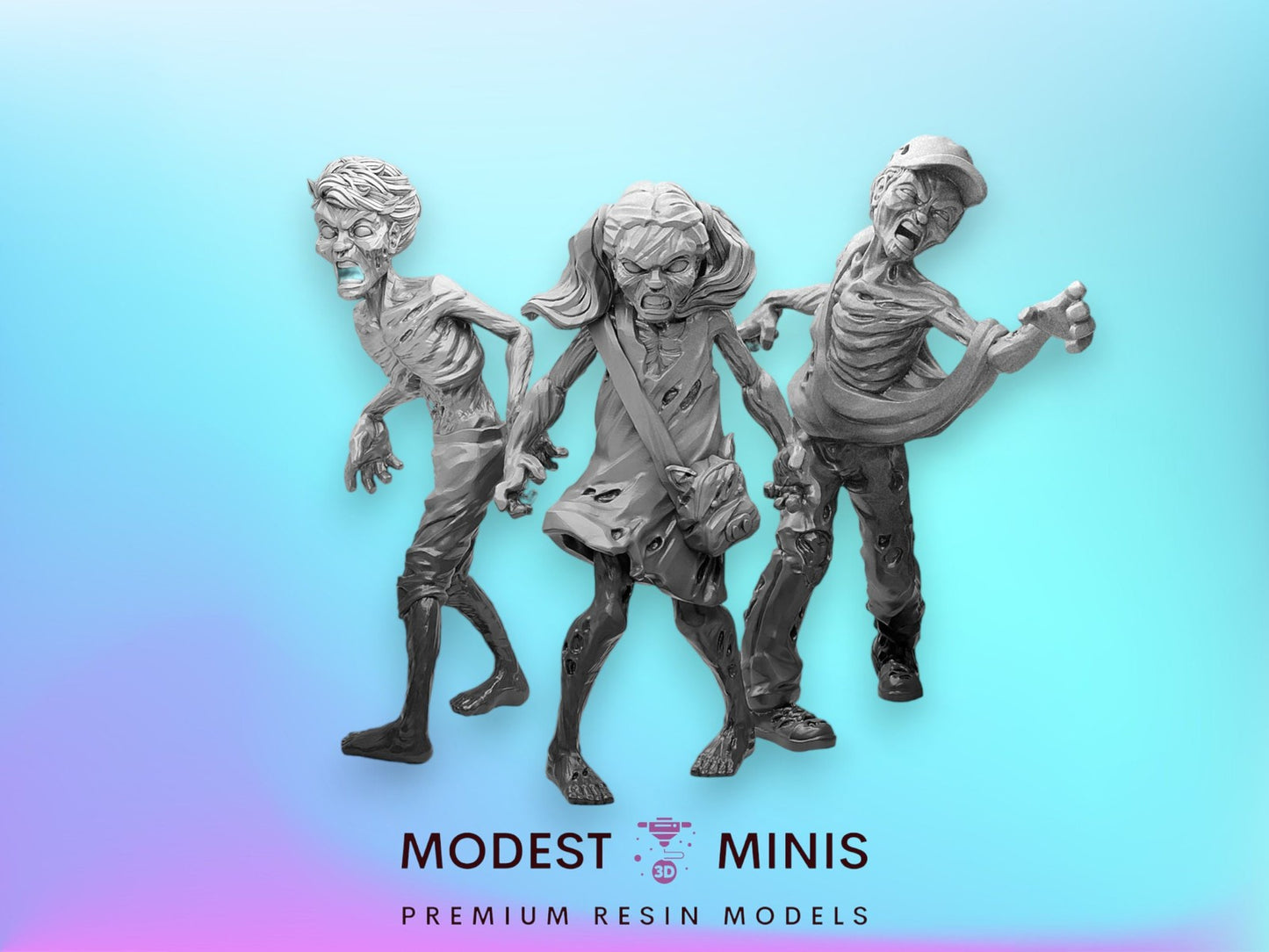 3pc Zombie Kids 1-3 | 28mm - 100mm Scale Resin Mini | Zombicide | Vaultz