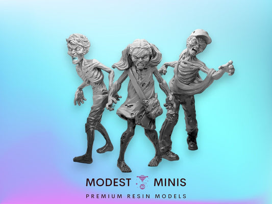3pc Zombie Kids 1-3 | 28mm - 100mm Scale Resin Mini | Zombicide | Vaultz