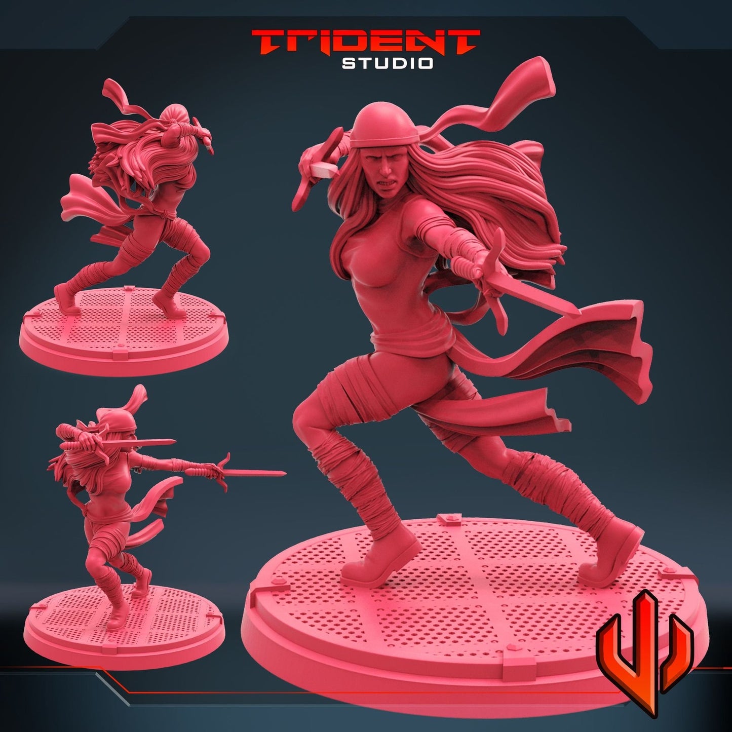 Red Ninja A Elektra- 40mm  Miniature | Crisis Protocol Proxy | Trident