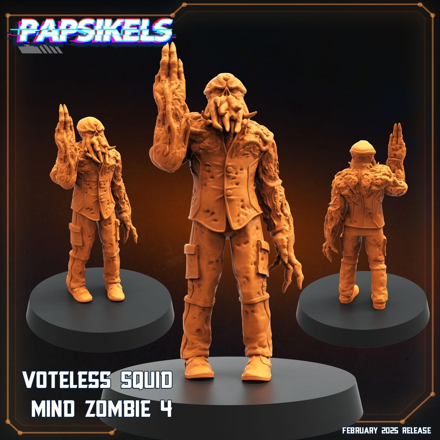 6pc Voteless Squid Mind Zombie Set - 32mm Scale Alien Miniature | RPG | Sci fi | Role Playing | DnD | Papsikel