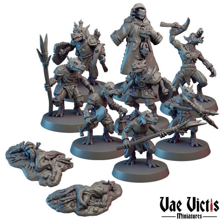 10pc Kobold Clan | 28mm - 75mm Scale | DnD Frostgrave Mini | Vae Victis Fantasy