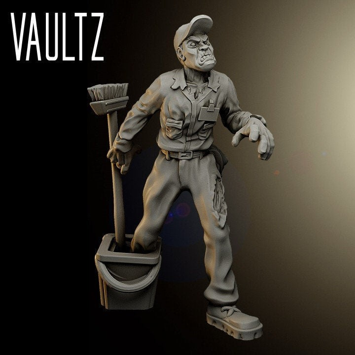 Zombie Caretaker Janitor | 28mm - 100mm Scale Resin Mini | Zombicide | Vaultz