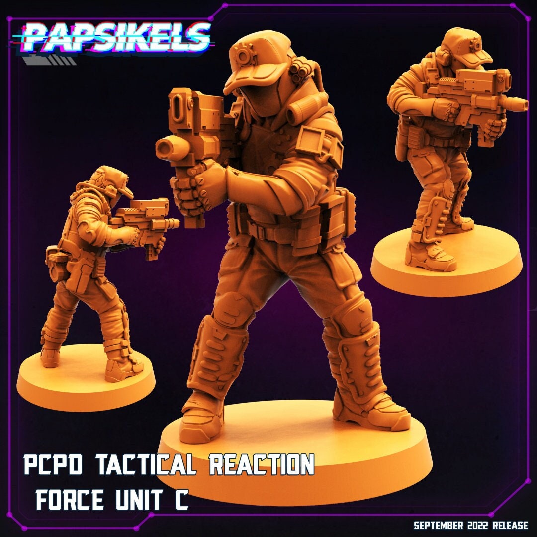 5pc Tactical Reaction Force - 32mm Scale Cyberpunk Miniature | RPG | Sci fi | Alien | Role Playing | DnD | Papsikel