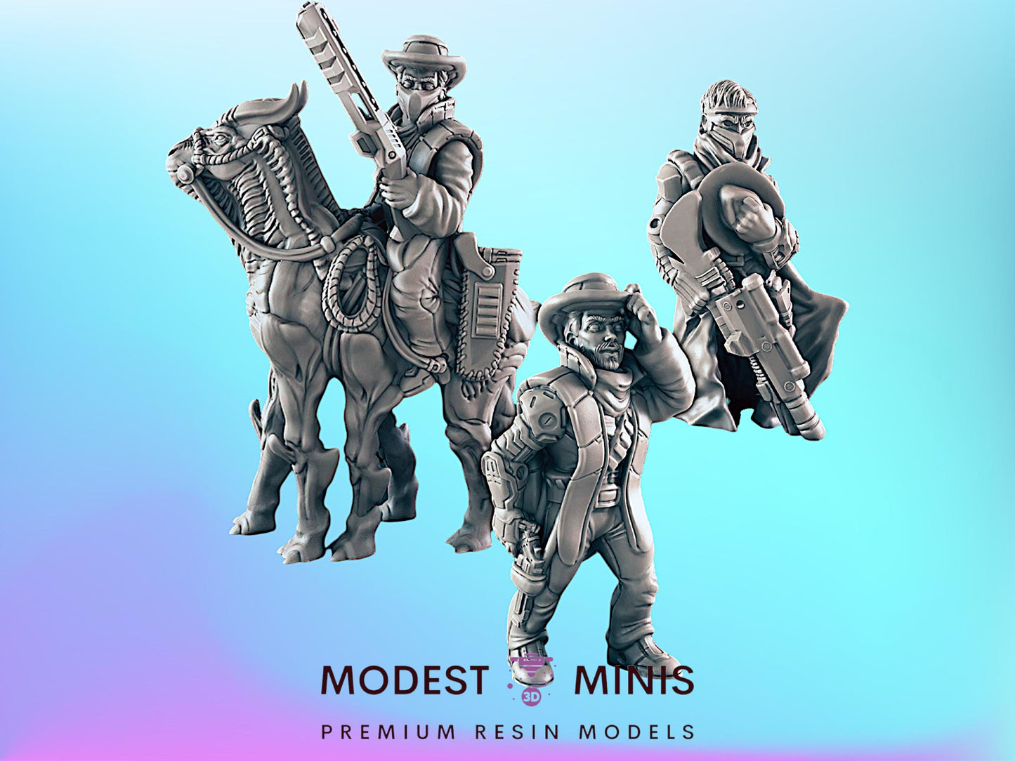 Space Cowboy Trio | 25mm - 75mm Scale | DnD | Cyberpunk | EC3D Sci Fi Mini