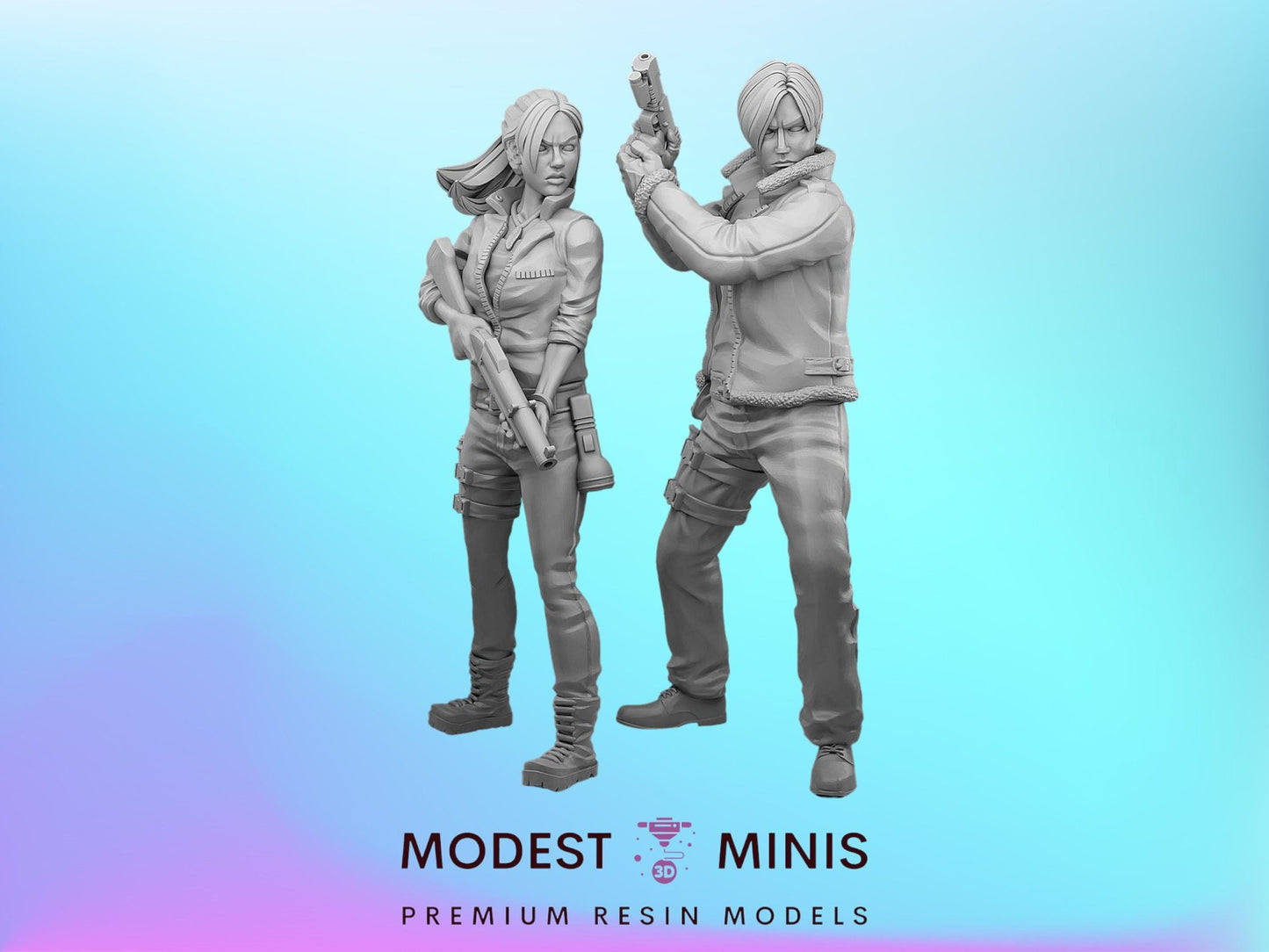 Survivor Clair and Leo | 28mm - 100mm Scale Resin Mini | Zombicide | Vaultz