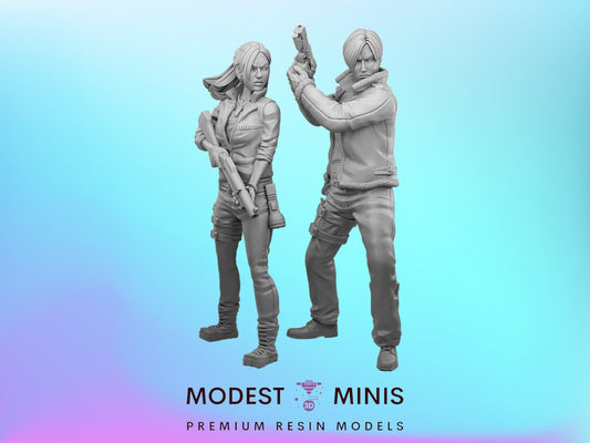 Survivor Clair and Leo | 28mm - 100mm Scale Resin Mini | Zombicide | Vaultz