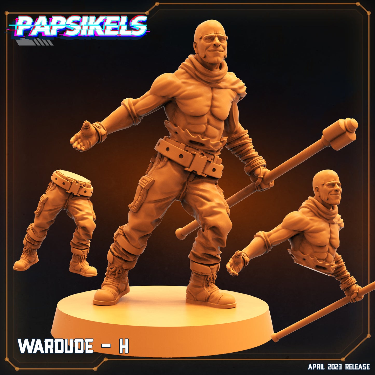 War Dude H - Resin Miniature | RPG | Sci fi | Cyberpunk | Role Playing | DnD | Papsikel Wardudes