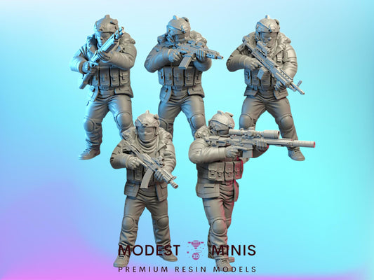 5pc Lycan PMC Arctic - 28mm Scale Resin Military Miniature | Zona Alfa | Spectre Ops Mini