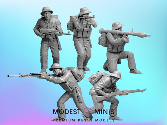 5pc Vietcong Fighters - 28mm Scale Resin Military Miniature | Zona Alfa | Spectre Ops Mini