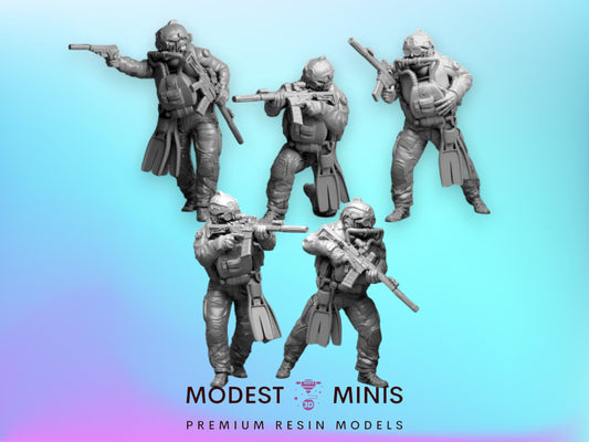 5pc Navy Seal Frogmen - 28mm Scale Resin Military Miniature | Zona Alfa | Spectre Ops Mini