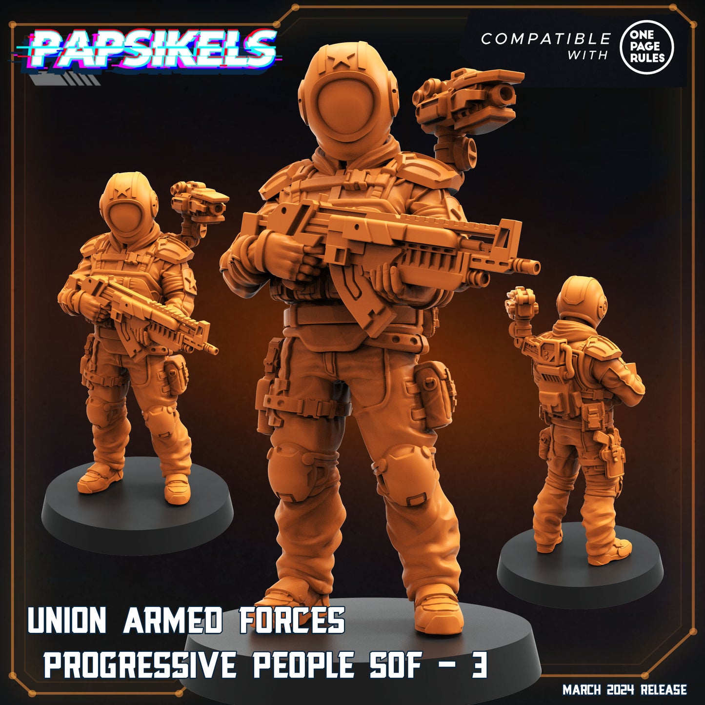 Union Armed Progressive People SOF 1-6 - 32mm Scale Miniature | RPG | Sci fi | Cyberpunk | Role Playing | Papsikel