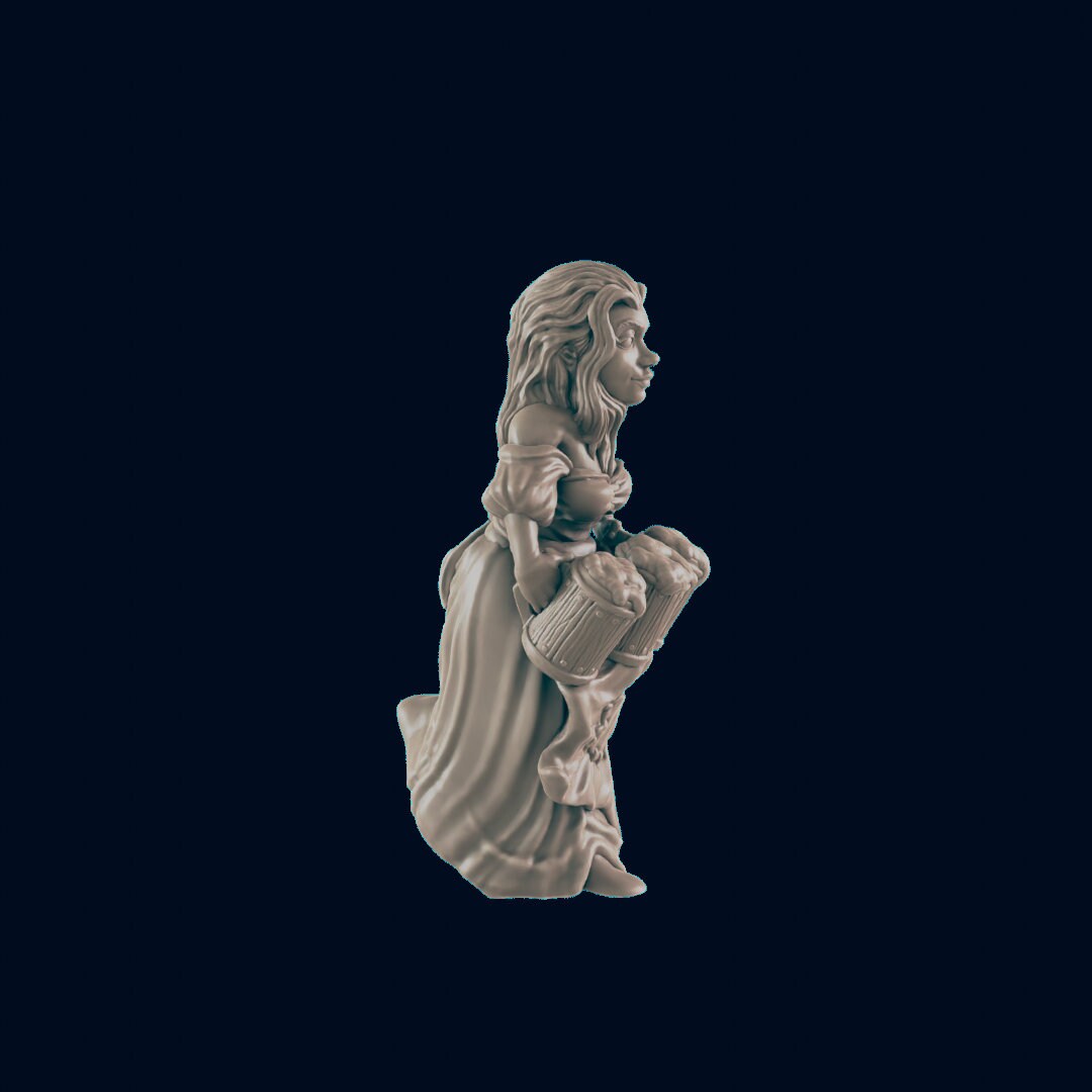 NPC Human Female Barmaid - 25mm - 75mm Scale | DnD | EC3D Fantasy Mini | Townsfolk