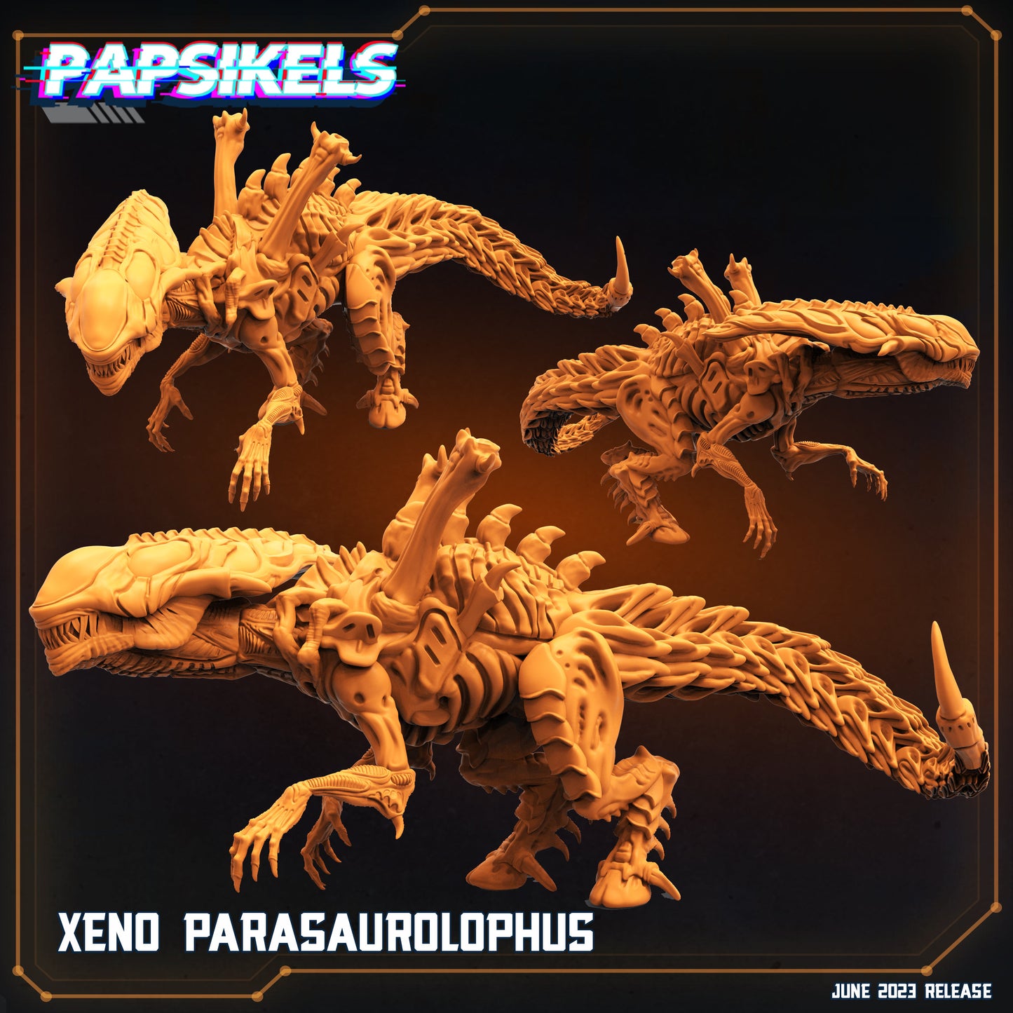 Xeno Parasaurolophus - 32mm Scale Alien Miniature | RPG | Sci fi | Cyberpunk | Role Playing | DnD | Papsikel
