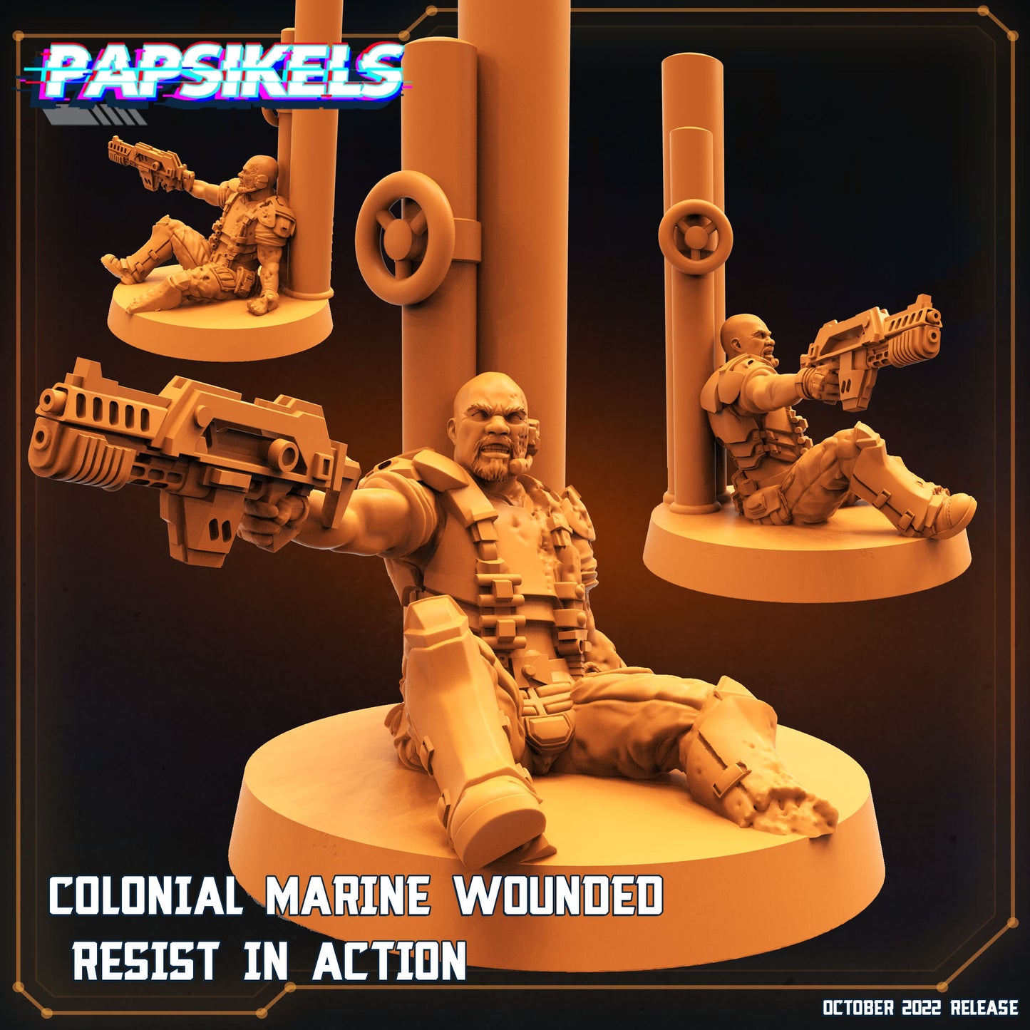 Space Marine Wounded Resist - 32mm Scale Alien Miniature | RPG | Sci fi | Cyberpunk | Role Playing | DnD | Papsikel