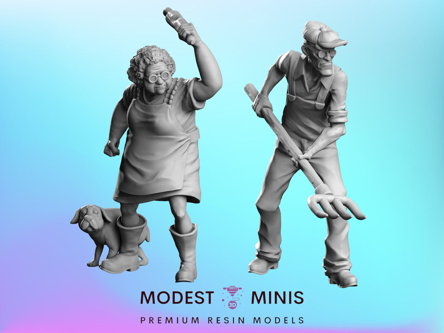 Country Lady and Man | 28mm - 100mm Scale Resin Mini | Zombicide | Vaultz