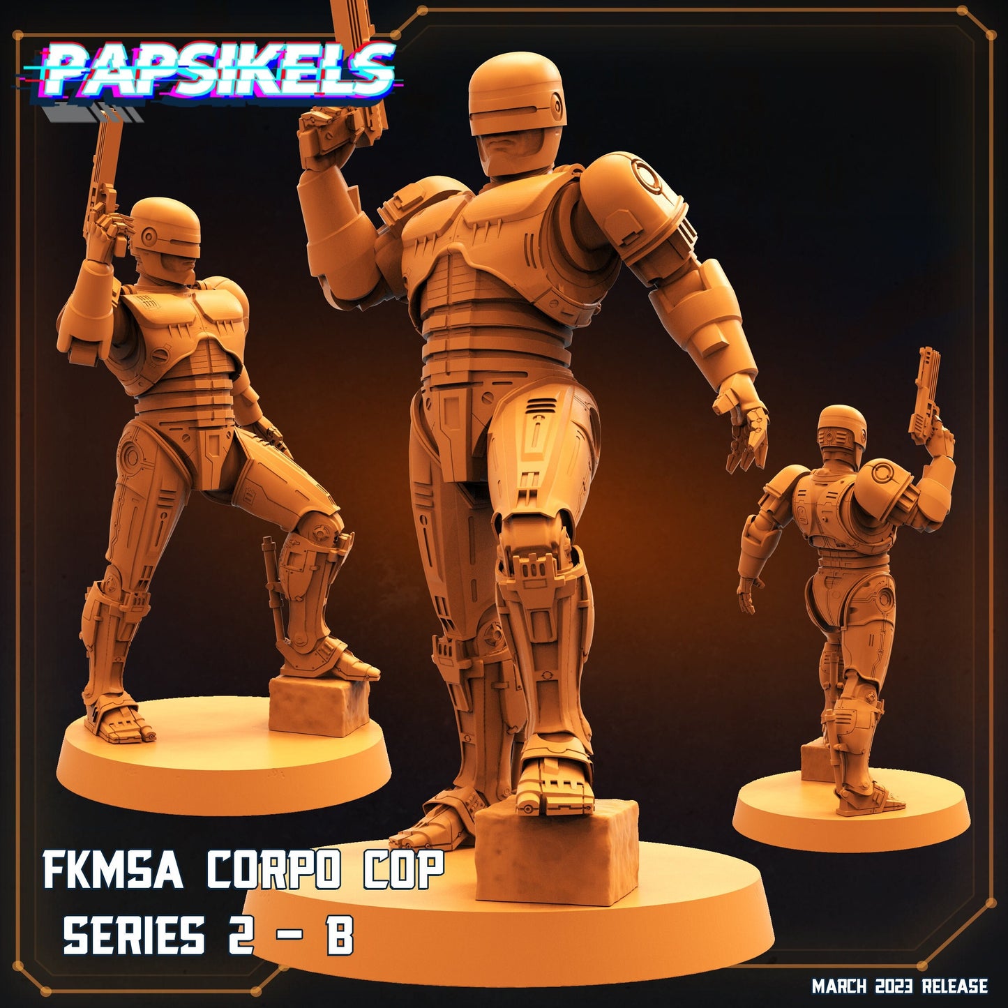 Series 2 Corpo Cop B Robot - 32mm Scale Miniature | RPG | Sci fi | Cyberpunk | Role Playing | Papsikel