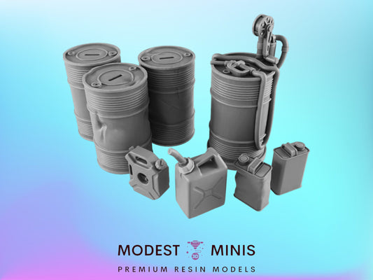 Gas Cans and Oil Drums | 28mm - 54mm Scale | Survivor Terrain | Fantasy Scatter | Sci Fi Terrain | EC3D Badlands