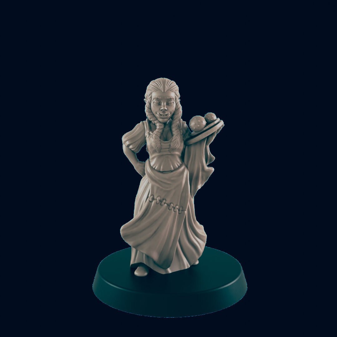 NPC Half Orc Female Waitress - 25mm - 75mm Scale | DnD | EC3D Fantasy Mini | Townsfolk