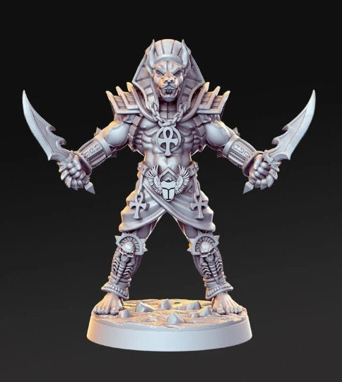 Anubis Warrior Twin Blade - 32mm Scale DnD Miniature | Dungeons and Dragons | JRPG Mini - RN Estudio