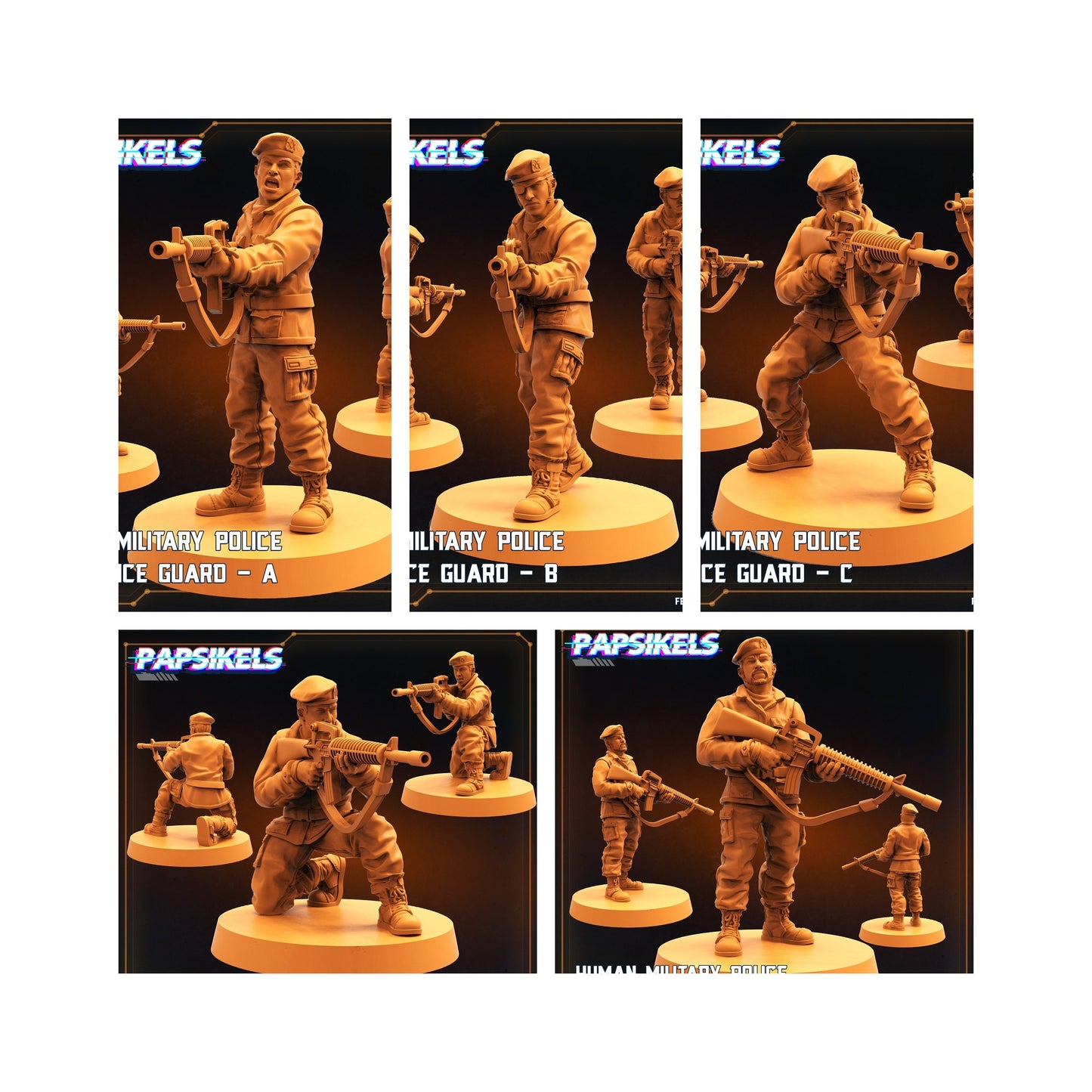 5pc Military Police Entrance Guard - Resin 3D Print Miniature | RPG | Sci fi | Cyberpunk | Role Playing | DnD | Papsikel Star Entrance