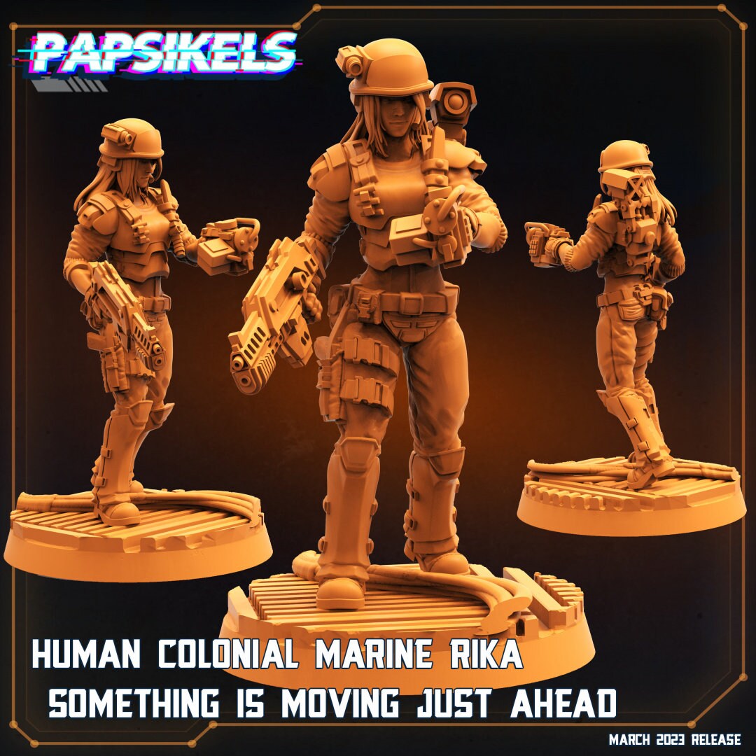 Female Colonial Marine Rika - 32mm Scale Alien Miniature | RPG | Sci fi | Cyberpunk | Role Playing | DnD | Papsikel