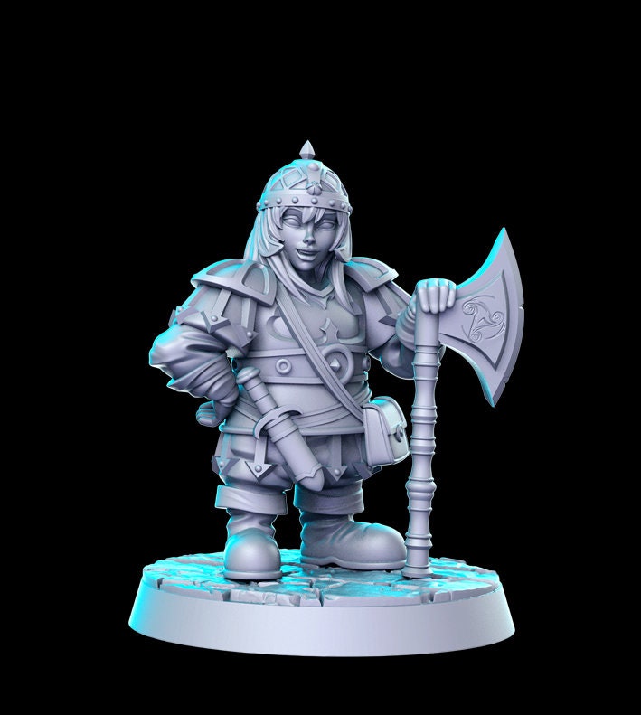 Heroine Quest Dwarf Female - 28mm 32mm Scale DnD Miniature | Dungeons and Dragons | RN Estudio