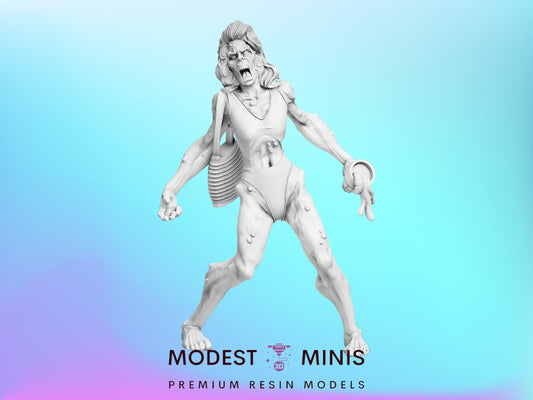 Zombie Lady 80s  | 28mm - 100mm Scale Resin Mini | Zombicide  Sunset Vaultz