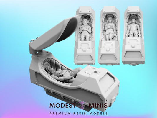 7pc Hibernating Station Sleep Pods - Resin 3D Print Miniature | RPG | Sci fi | Cyberpunk | Role Playing | DnD | Papsikel Xenowars