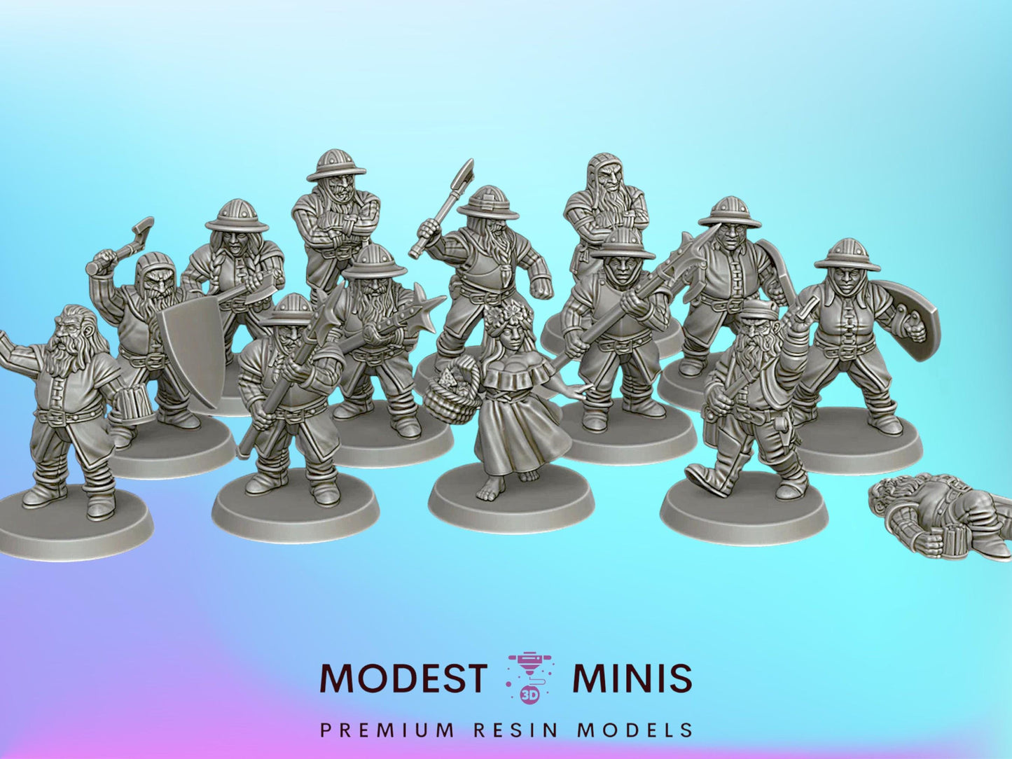14pc Dwarves Set Guards and NPCs | 28mm - 75mm Scale | DnD Frostgrave Mini | Vae Victis Fantasy