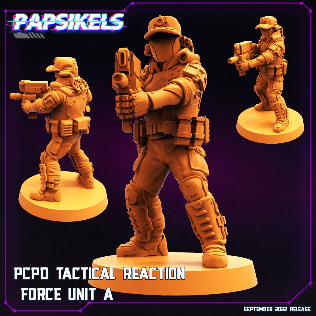 5pc Tactical Reaction Force - 32mm Scale Cyberpunk Miniature | RPG | Sci fi | Alien | Role Playing | DnD | Papsikel