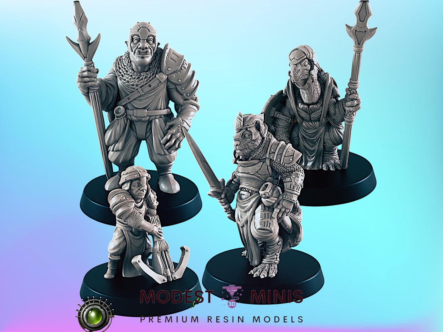 Multiracial Guards | 25mm - 100mm Scale | DnD | EC3D Fantasy Mini | Everyday Folk