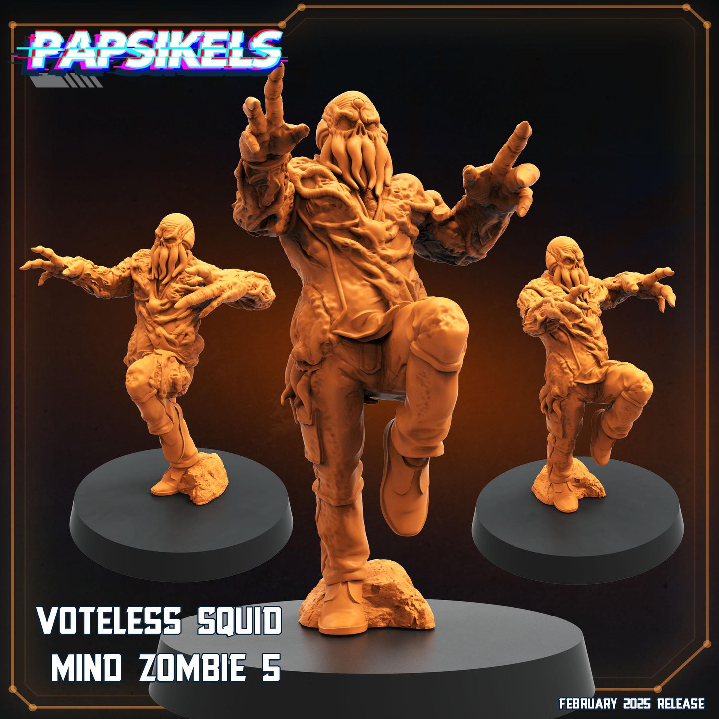 6pc Voteless Squid Mind Zombie Set - 32mm Scale Alien Miniature | RPG | Sci fi | Role Playing | DnD | Papsikel