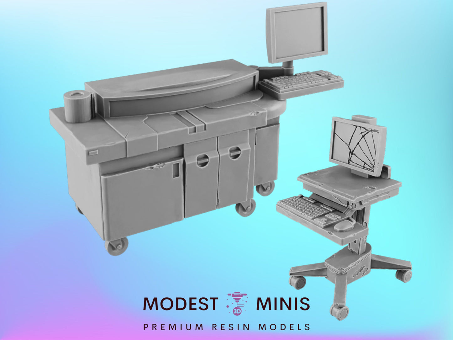 Chem Analyzer and Computer Cart | 28mm - 54mm Scale | Survivor Terrain | Medical Scatter | Sci Fi Terrain | EC3D Badlands