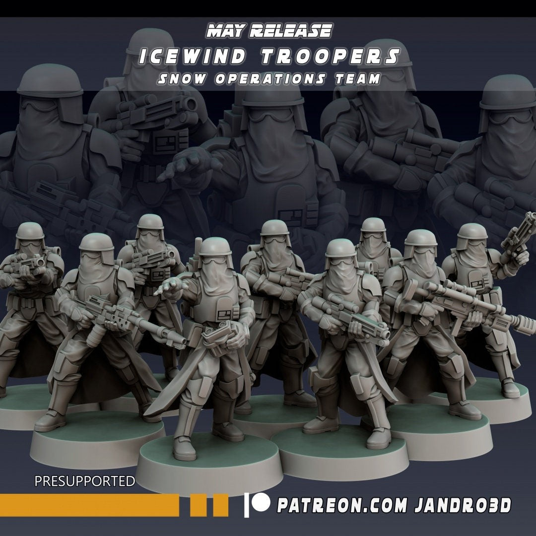9pc Icewind Troopers Snow Ops Team  - 28mm - 40mm Scale Star Wars Legion Mini