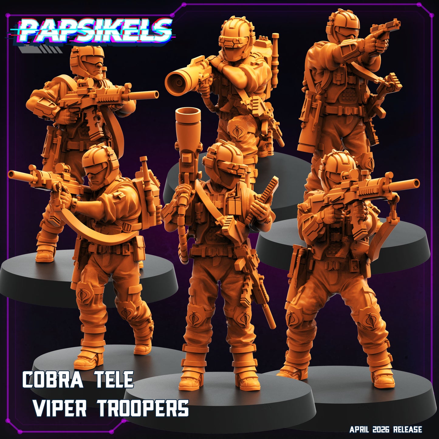Cobra Tele Viper Troopers - 28mm+ Scale Miniature | GI Joe | Cyberpunk | Papsikels