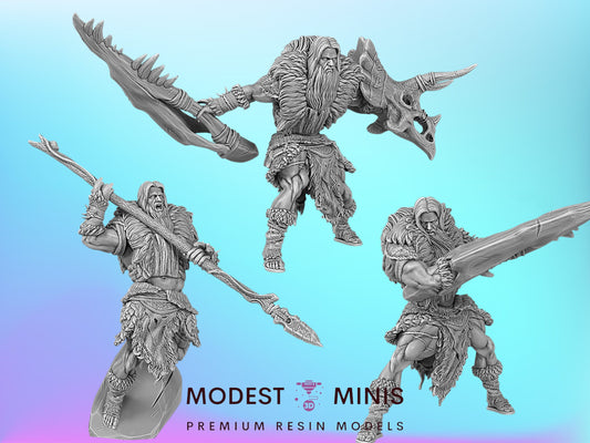 Caveman Barbarians | 28mm - 40mm Scale Dinosaur Miniature | DnD Frostgrave Mini | Epic