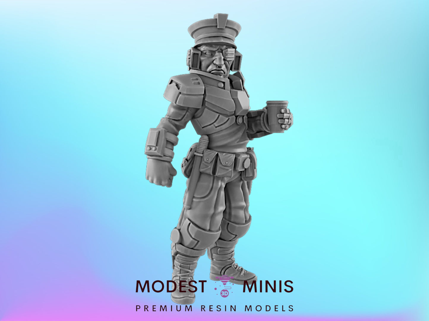 Coffee Cop | 25mm - 75mm Scale | DnD | EC3D Cyberpunk Mini | Ghost City