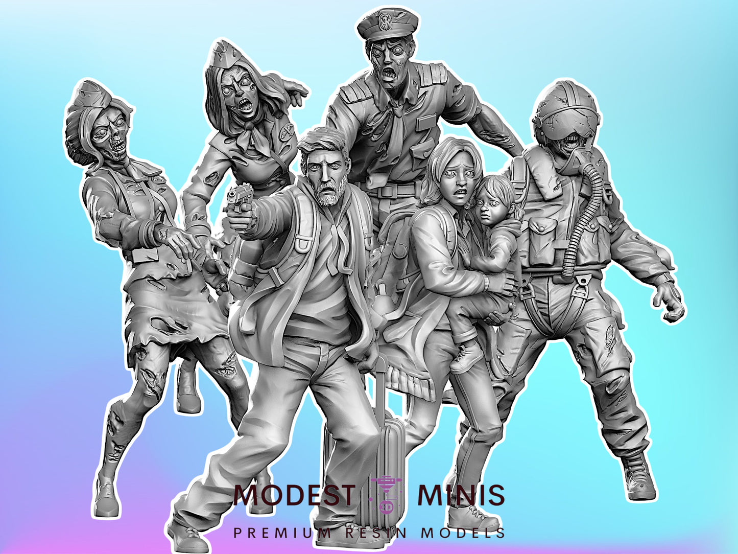 Dead Terminal Zombies and Survivors | 28mm - 100mm Scale Resin Mini | Zombicide | Vaultz