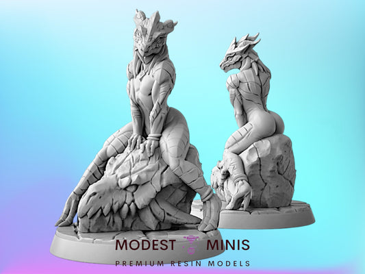 Female Dragonborn Sitting on Skull